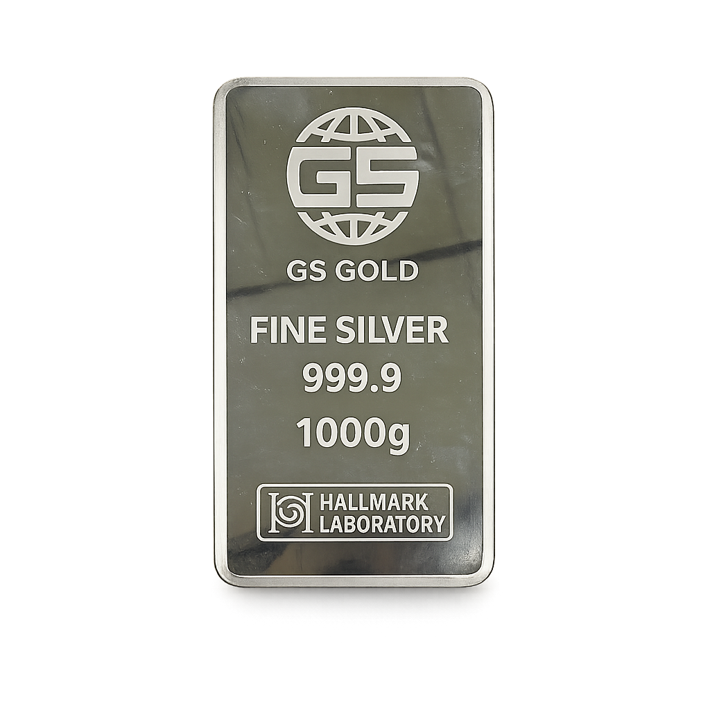 GS GOLD FINE SILVER 999.9 1000g 각인 실버바 앞면